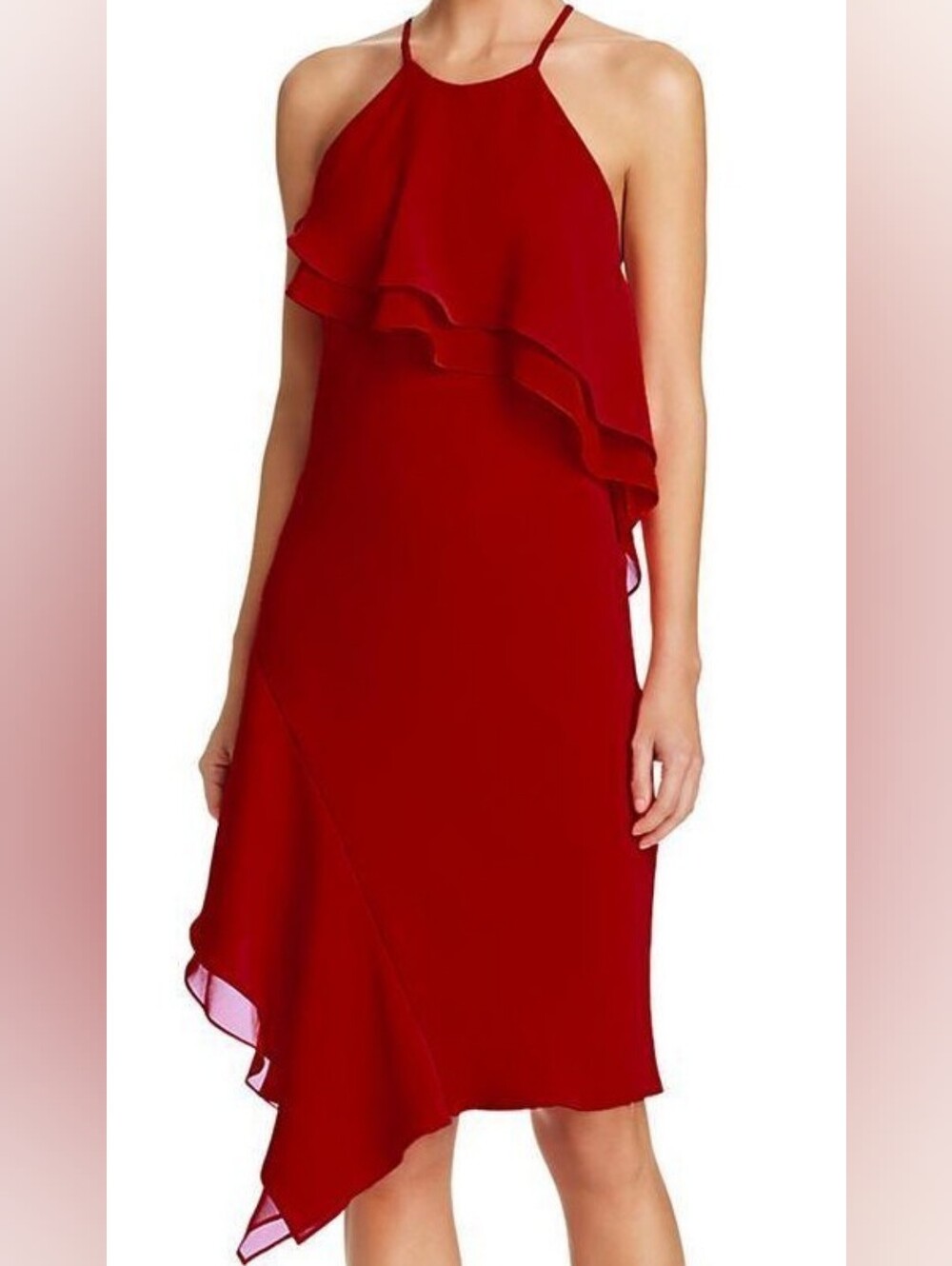 Laundry By Shelli Segal Coral-Red High-Low Ruffle Dress